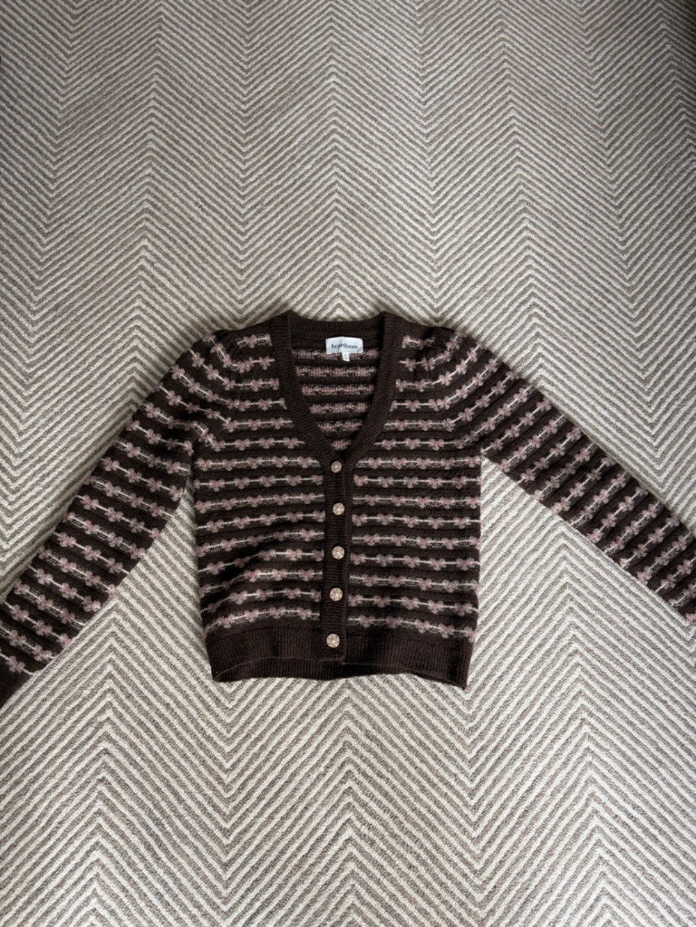 Heartloom Brown and Light Pink Striped V-Neck Button Cardigan